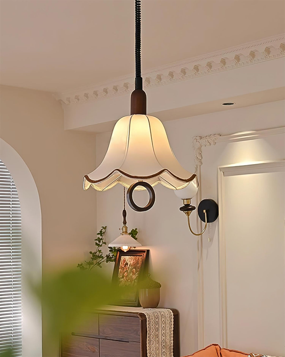 Eurvaryra klassieke elegantie hanglamp van textiel en hout