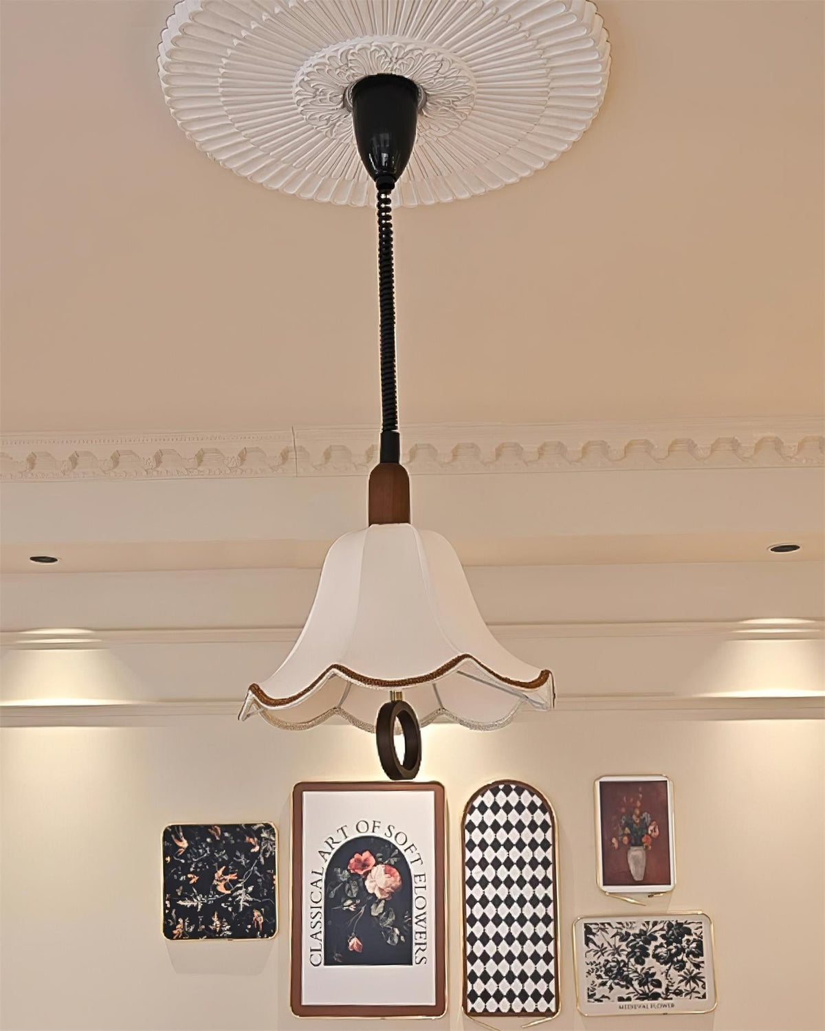 Eurvaryra klassieke elegantie hanglamp van textiel en hout