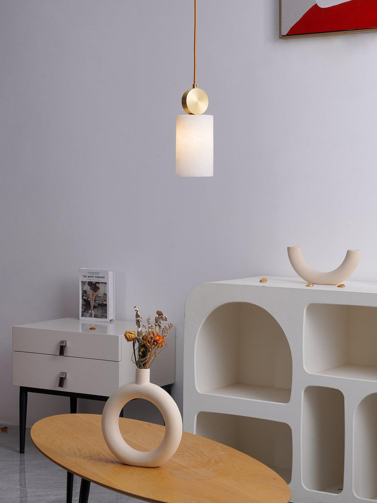 Nore cilindervormige hanglamp van albast