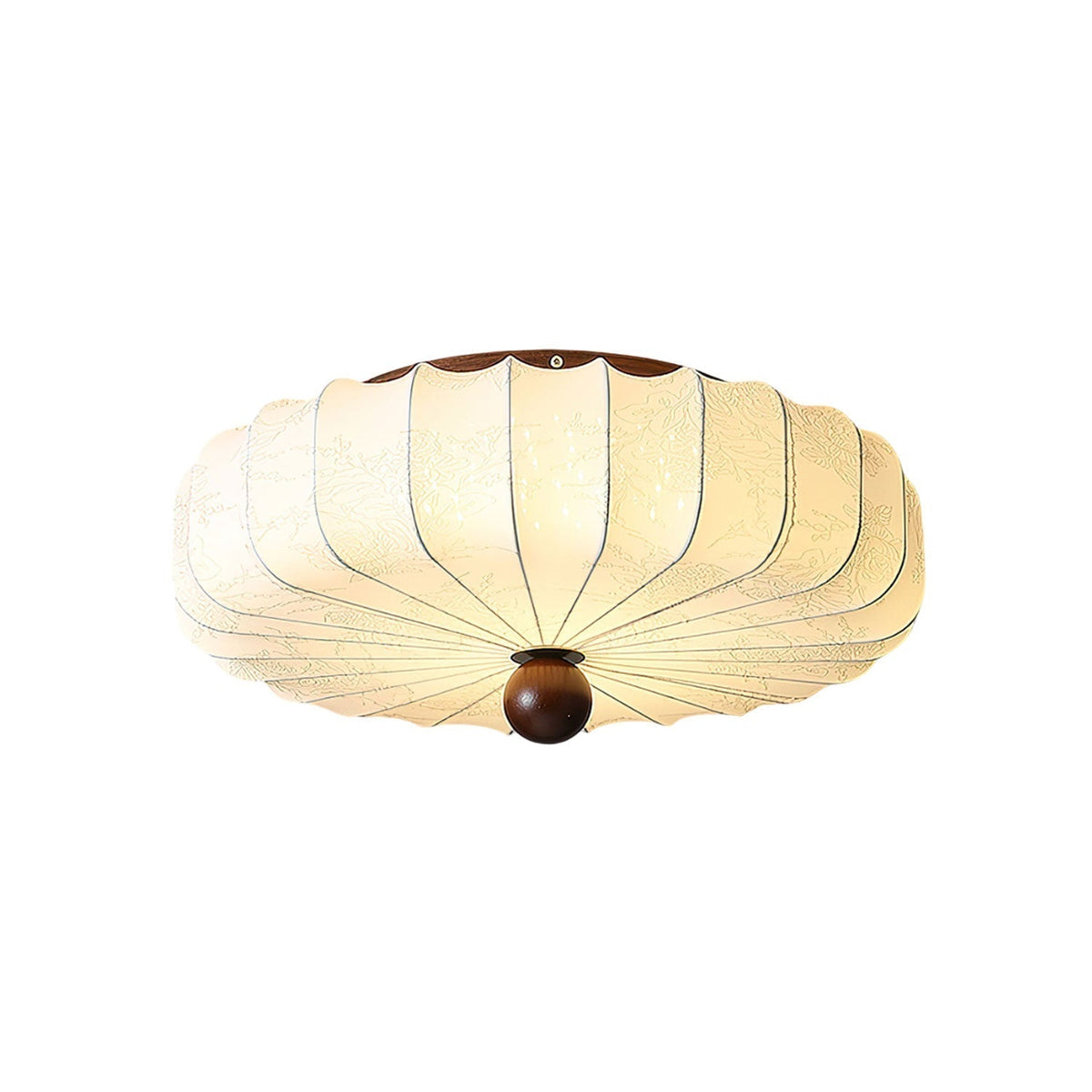 Lotus plafondlamp van walnootkleur en beige stof