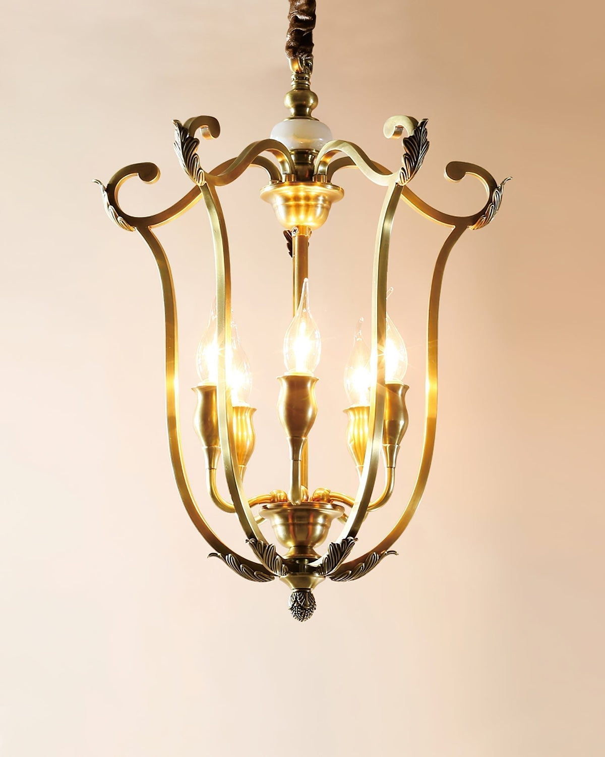 Niroxa kroonluchter met lantern frame goudkleurig