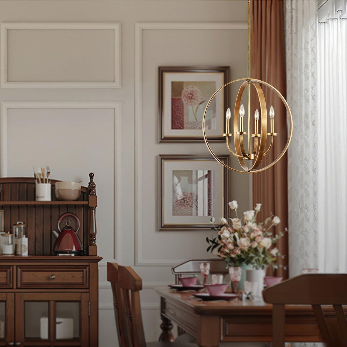 Niroxa kroonluchter met lantern frame goudkleurig