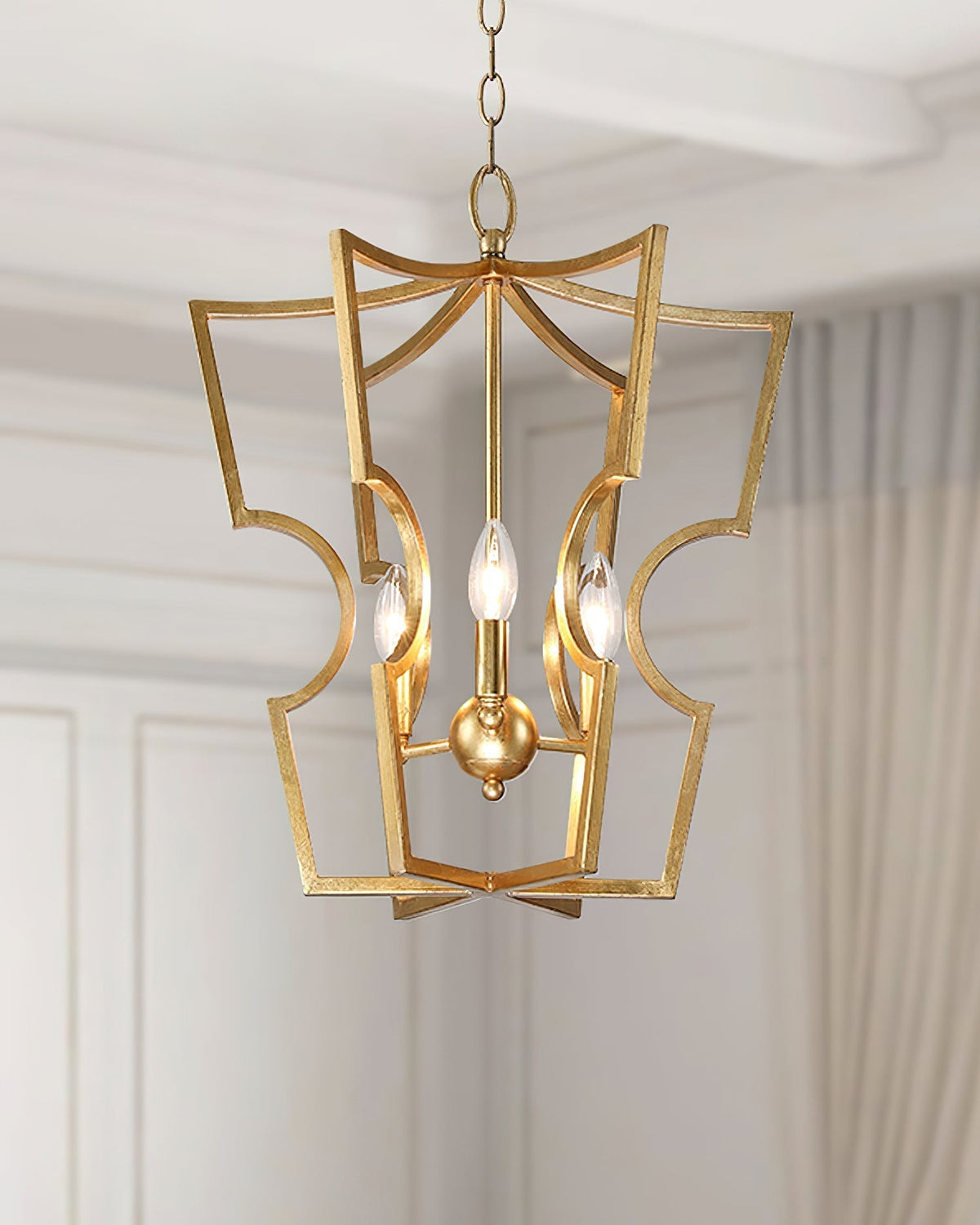 Niroxa kroonluchter met lantern frame goudkleurig
