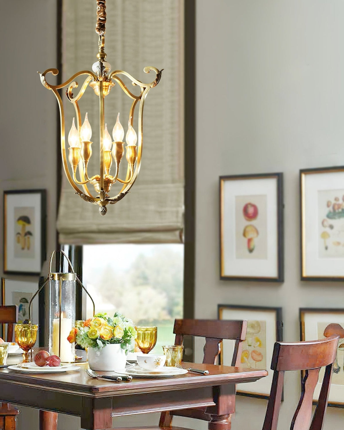 Niroxa kroonluchter met lantern frame goudkleurig