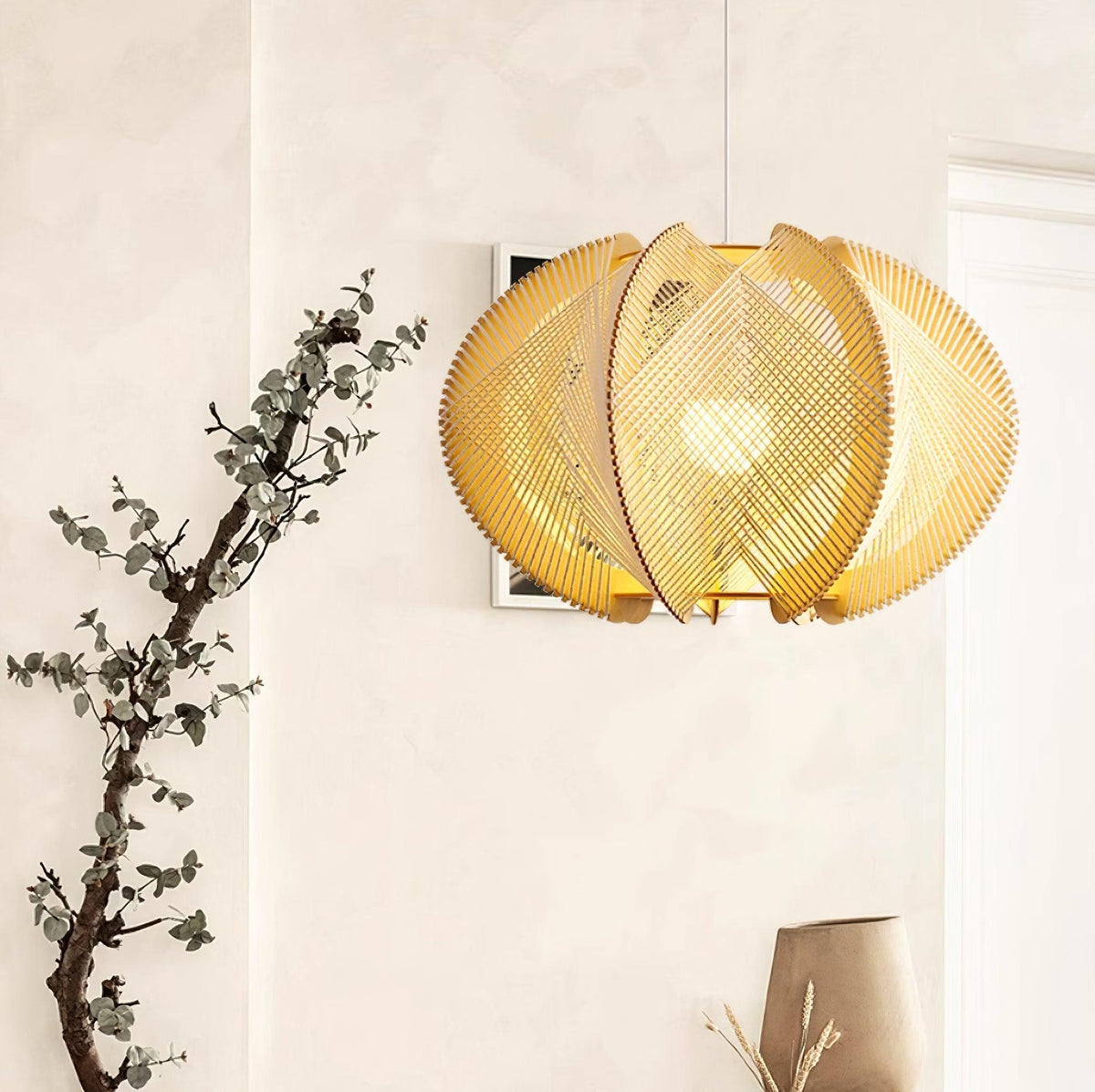 Atel hanglamp van hout en hennepkoord