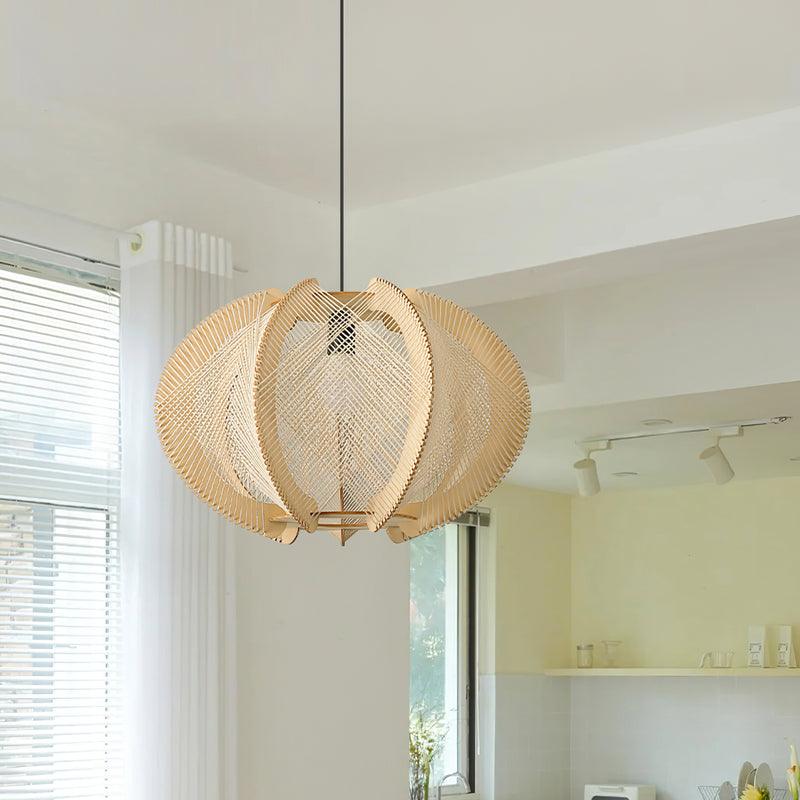 Atel hanglamp van hout en hennepkoord