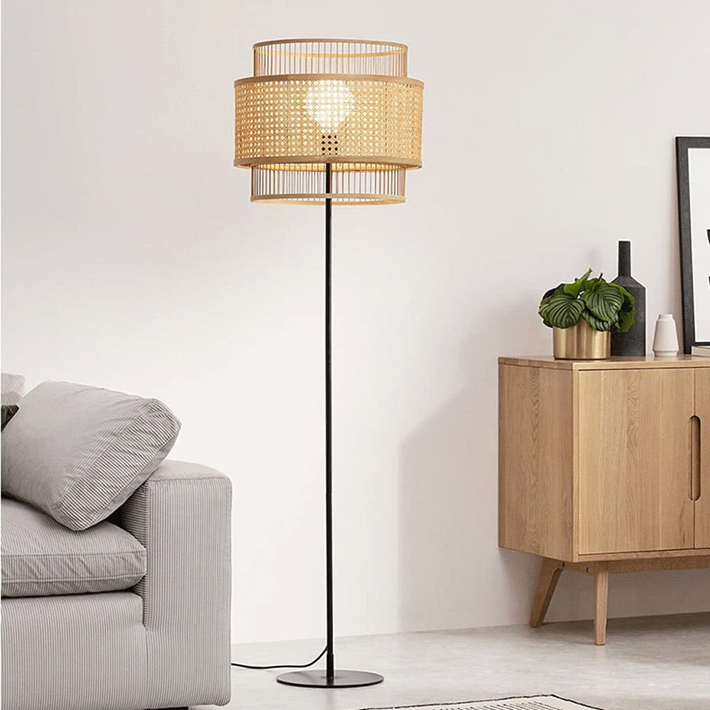 Ritta Retro Design LED Vloerlamp Zwart Metaal Rotan Slaapkamer Eetkamer
