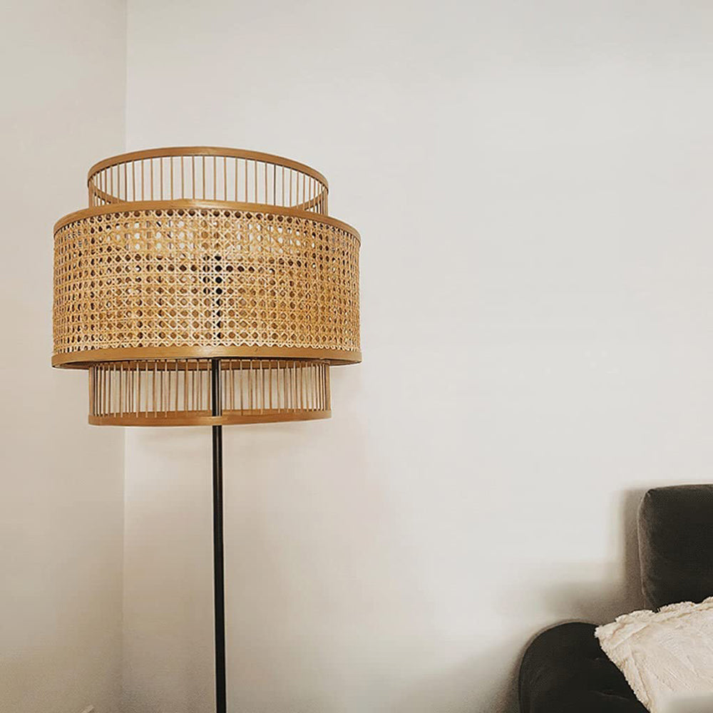 Ritta Retro Design LED Vloerlamp Zwart Metaal Rotan Slaapkamer Eetkamer