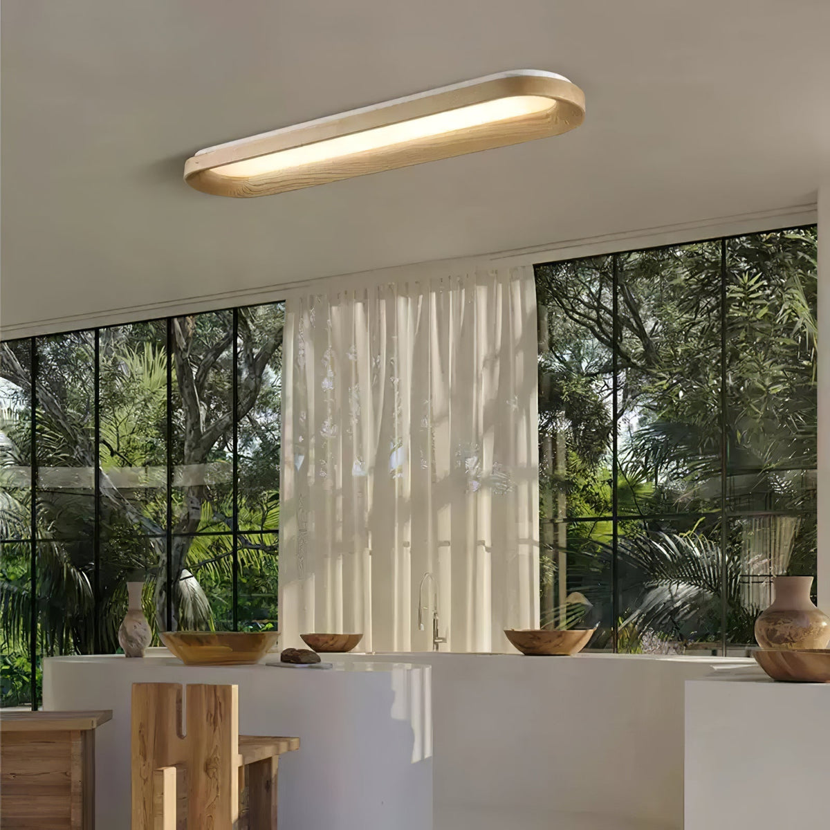 Zatalel Moderne minimalistische plafondlamp met vloeiend wolkendesign van hout