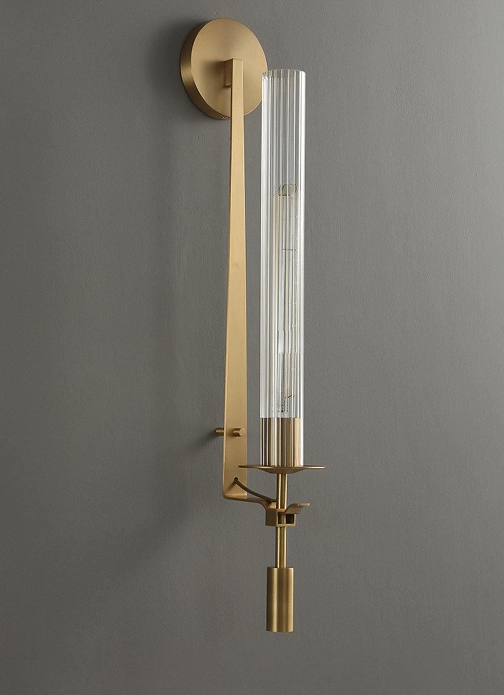 Veloora wandlamp messing Minimalistisch Geribbelde glas