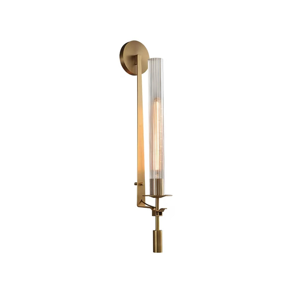 Veloora wandlamp messing Minimalistisch Geribbelde glas