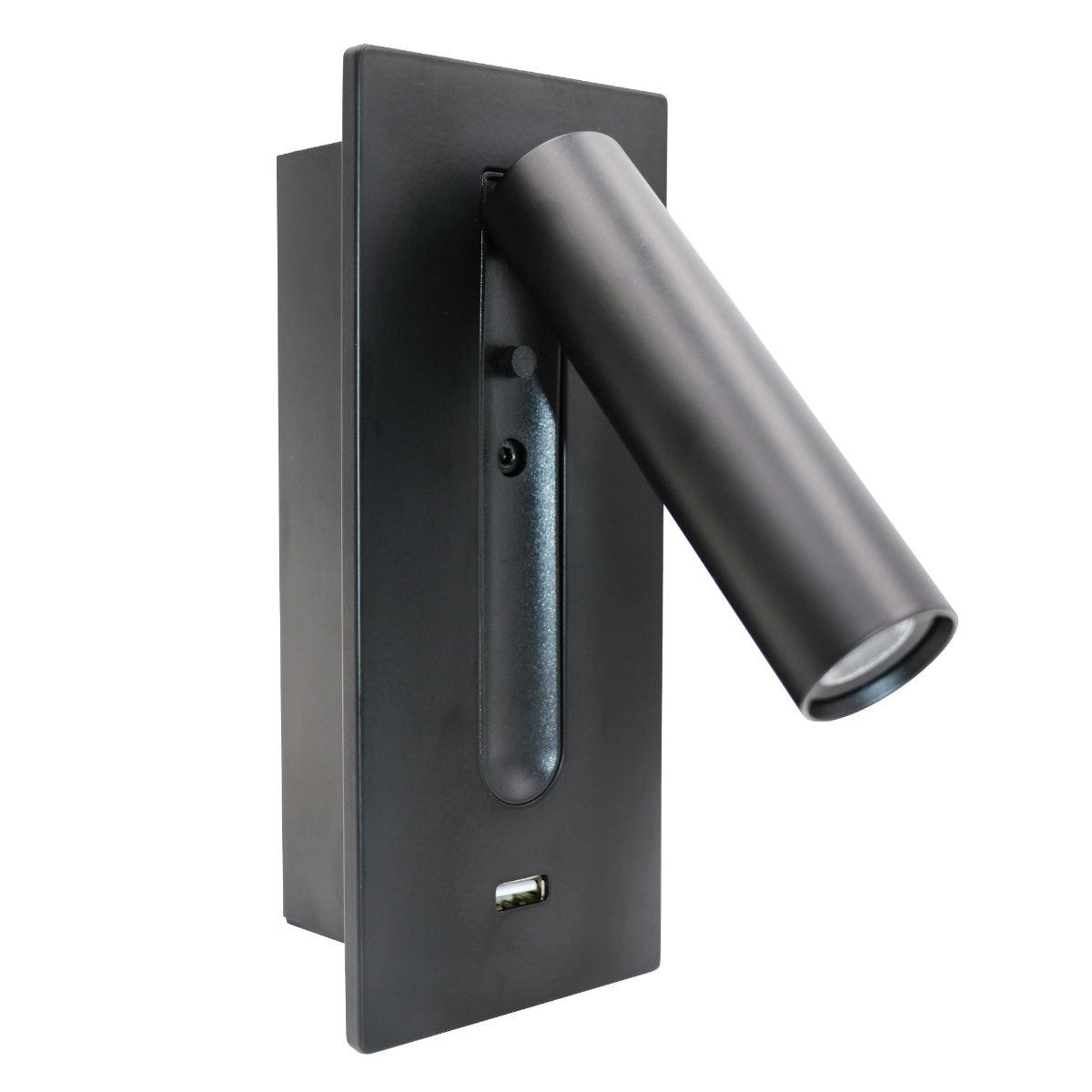 Sothis moderne minimalistische wandlamp in zwart met USB-aansluiting