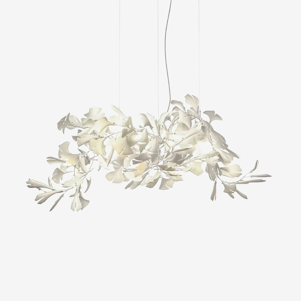 Ayla Kroonluchter Gingko Blad Keramiek Goudlichaam+Witbladeren met bloemblaadjes