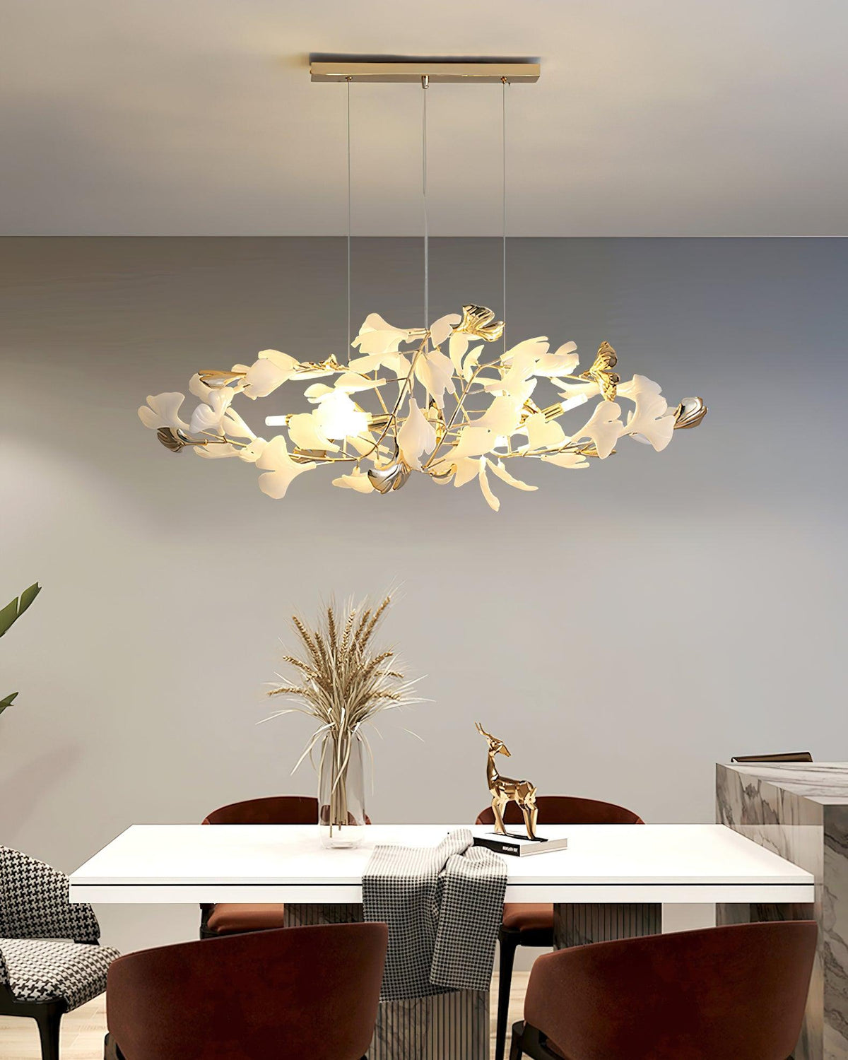 Quiven Kroonluchter Gingko Blad Keramiek Goud Elegant