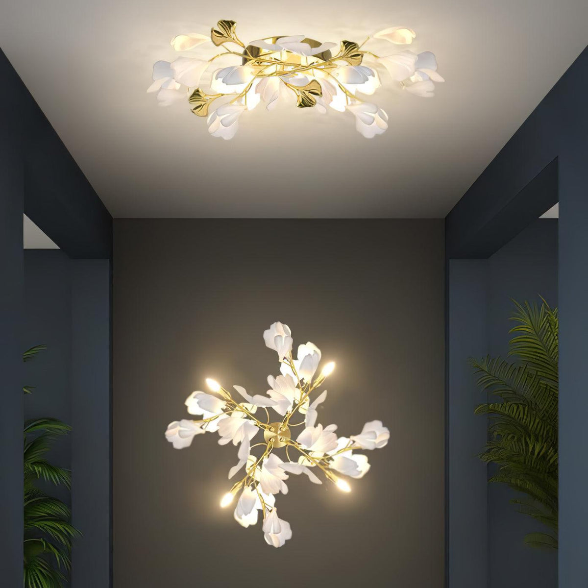 Gavriel wandlamp met ginkgobladeren in keramiek