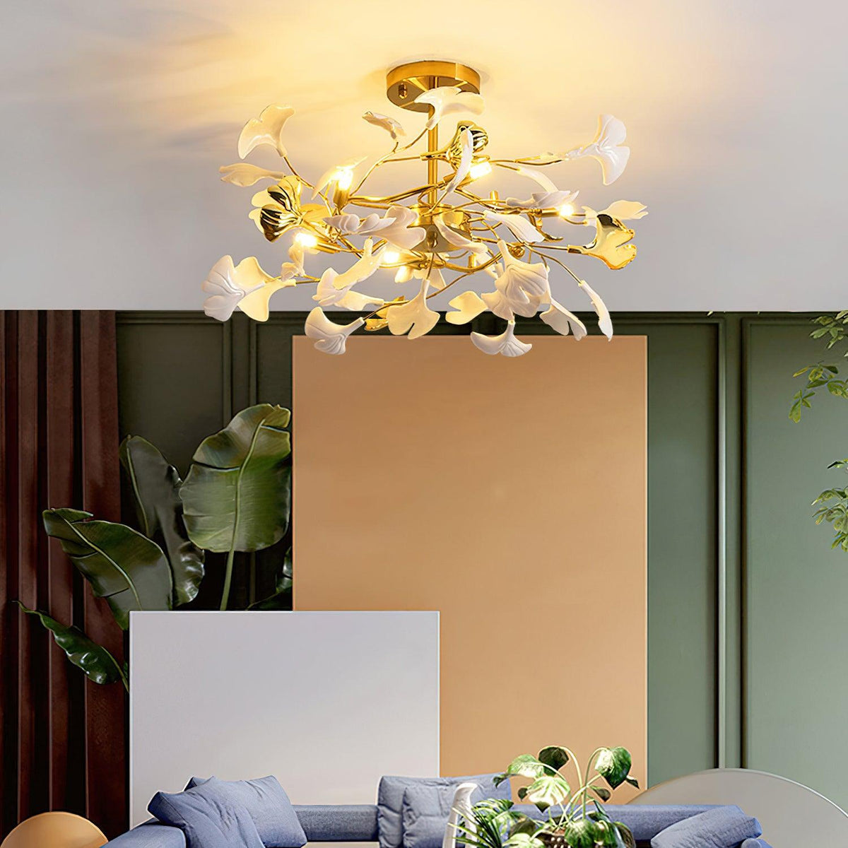 Auriora hanglamp Gingko Keramische Bladeren Goud
