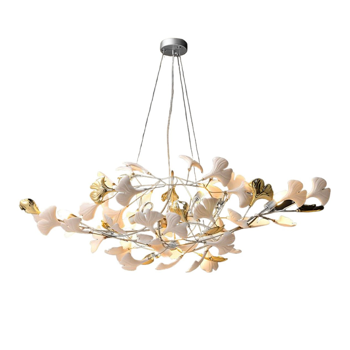 Veveno kroonluchter Gingko S keramische bloemblaadjes messing