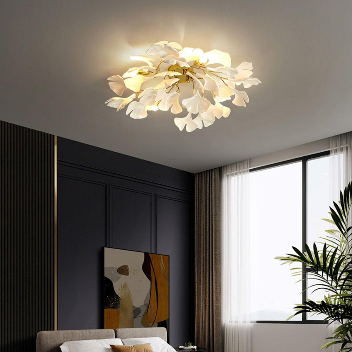Orienaya plafondlamp Gingko-bladeren met messing tak