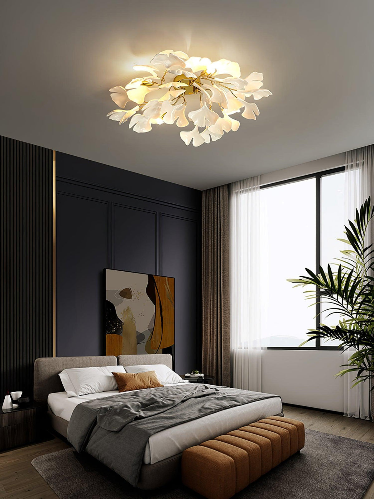 Orienaya plafondlamp Gingko-bladeren met messing tak