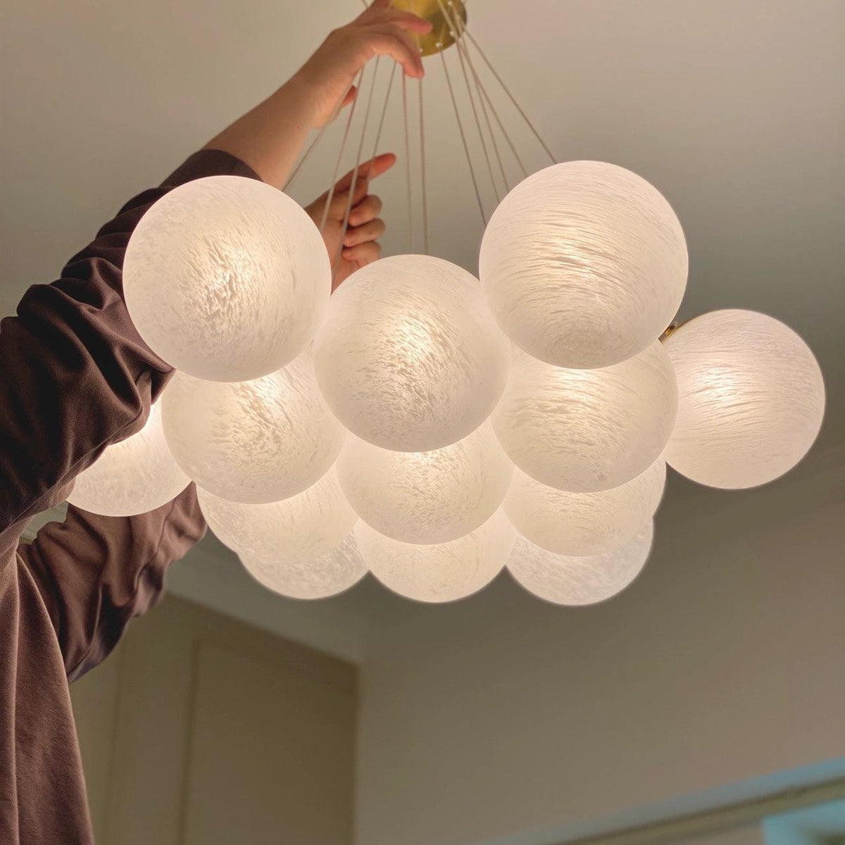 Celalissa Kroonluchter met Glascluster en Matglas