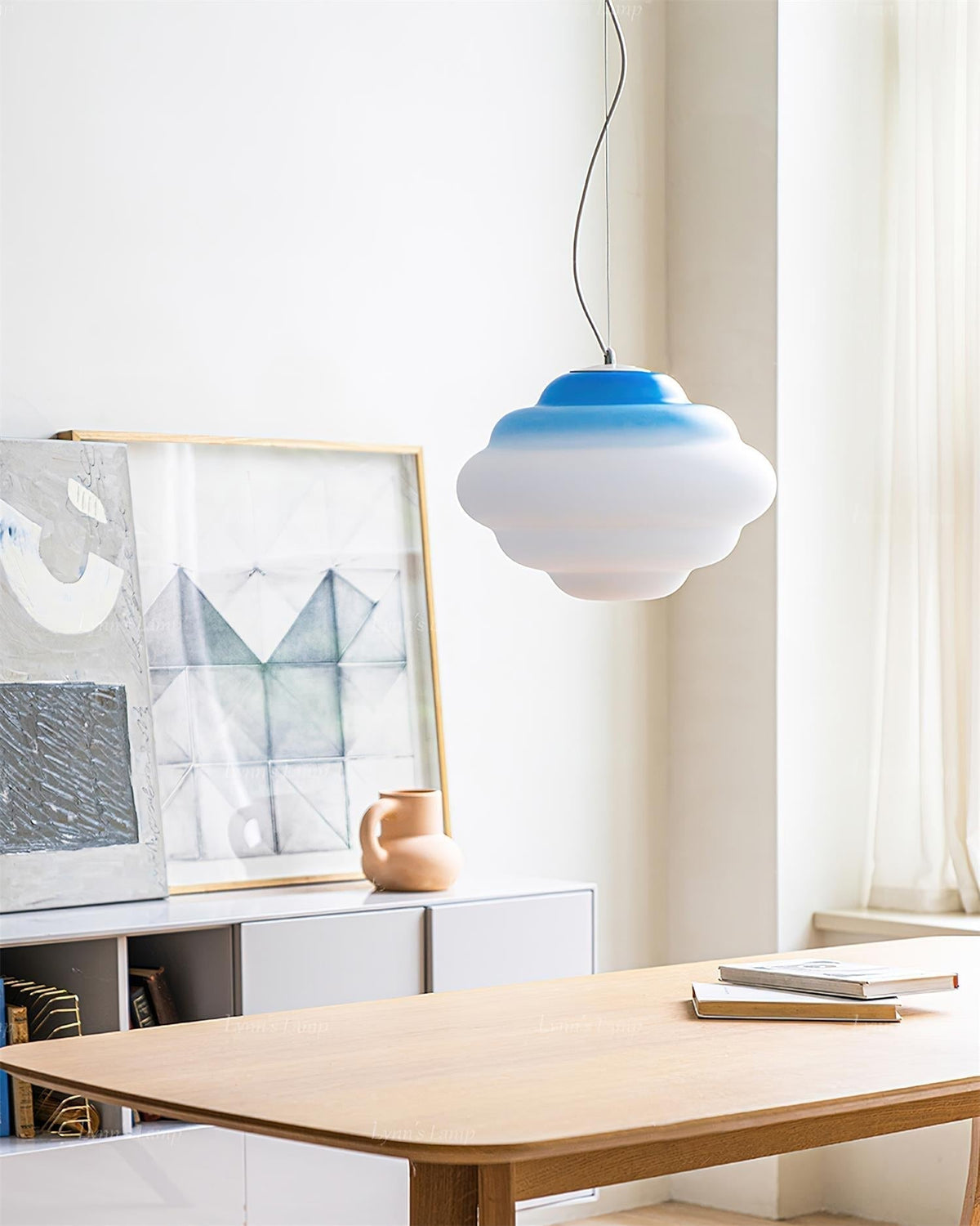 Eurvenara Premium Noordse kunst hanglamp met wolkig glas