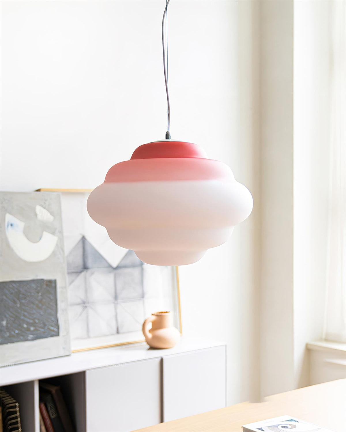 Eurvenara Premium Noordse kunst hanglamp met wolkig glas