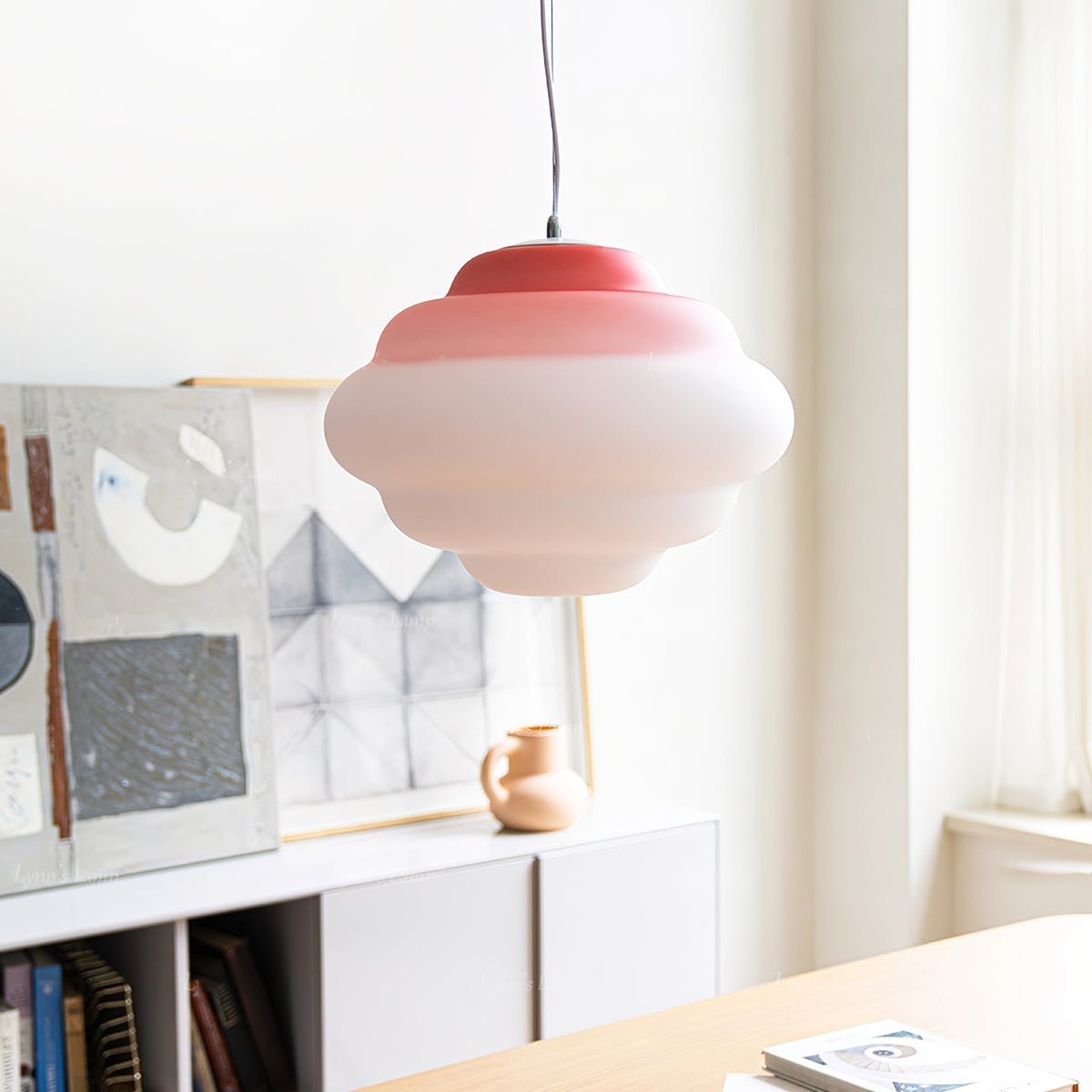 Eurvenara Premium Noordse kunst hanglamp met wolkig glas