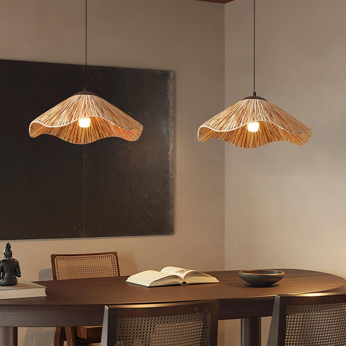 Falinor hanglamp met natuurlijk riet in bohemian stijl