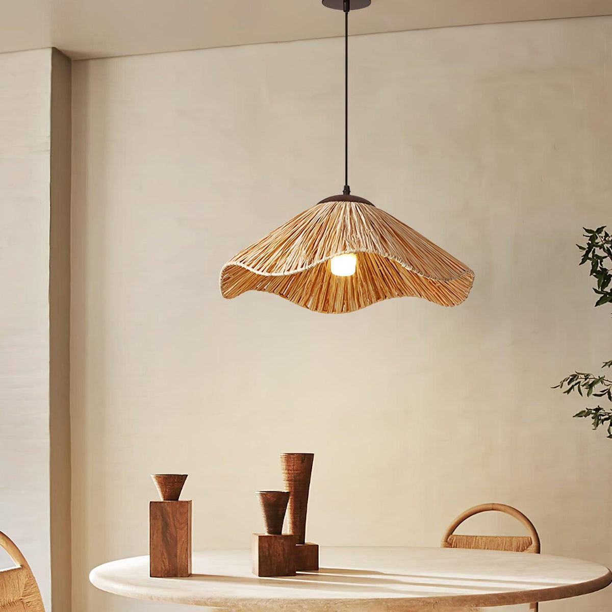 Falinor hanglamp met natuurlijk riet in bohemian stijl