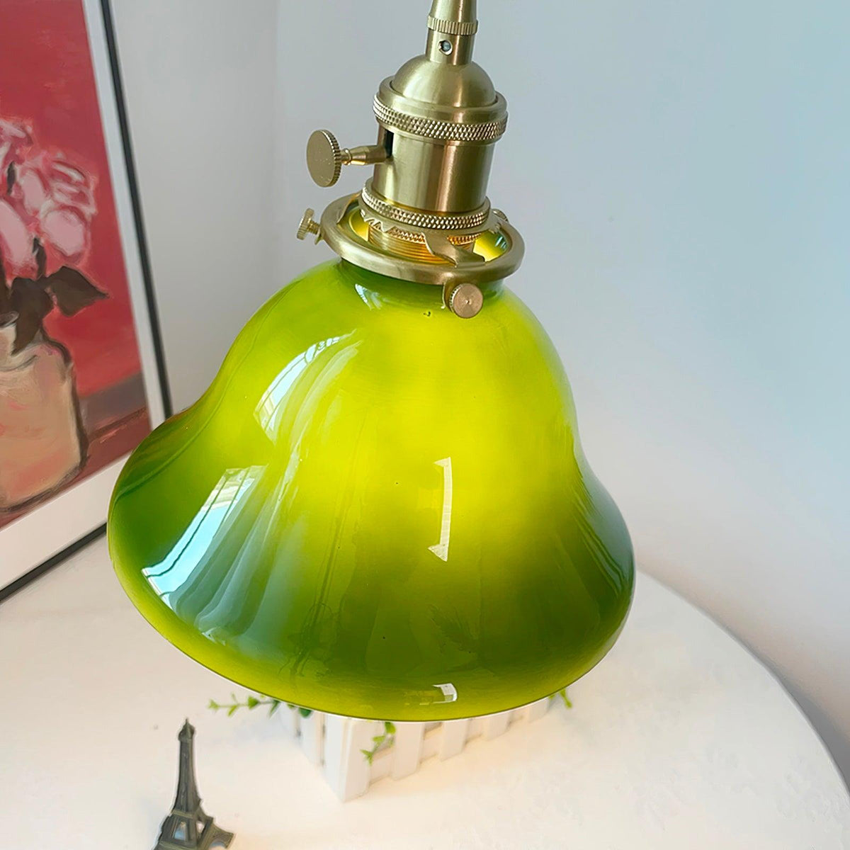 Jovanth Retro hanglamp in messing met groene afwerking
