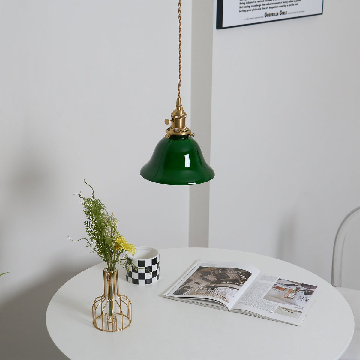 Jovanth Retro hanglamp in messing met groene afwerking