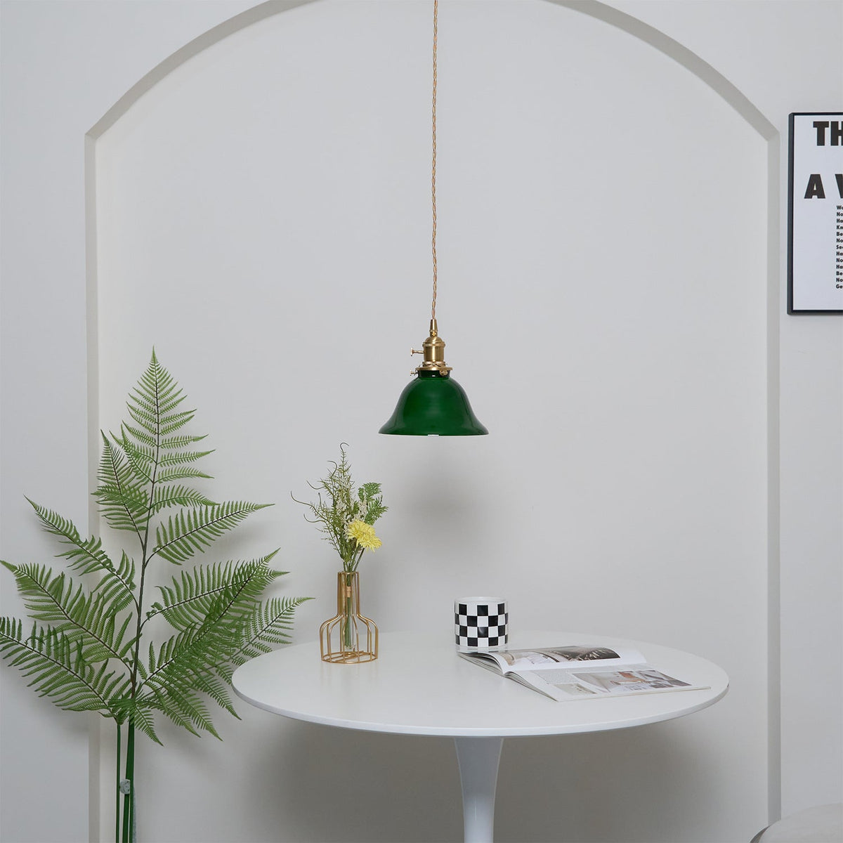Jovanth Retro hanglamp in messing met groene afwerking