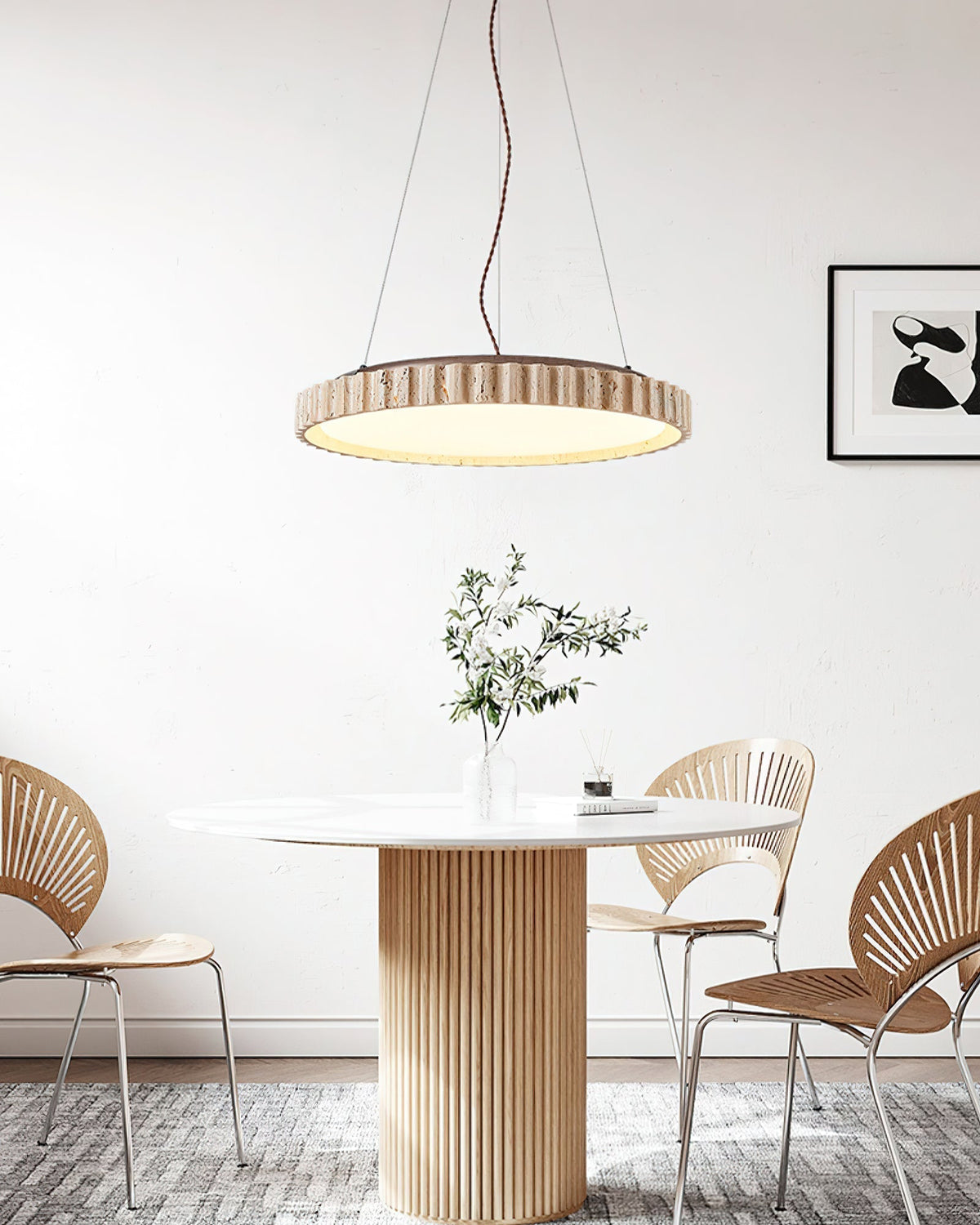 Elvenis ronde hanglamp van geel travertin