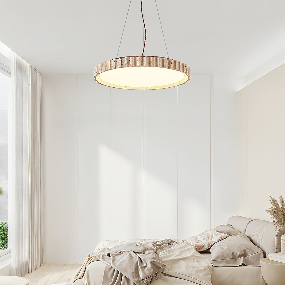 Elvenis ronde hanglamp van geel travertin