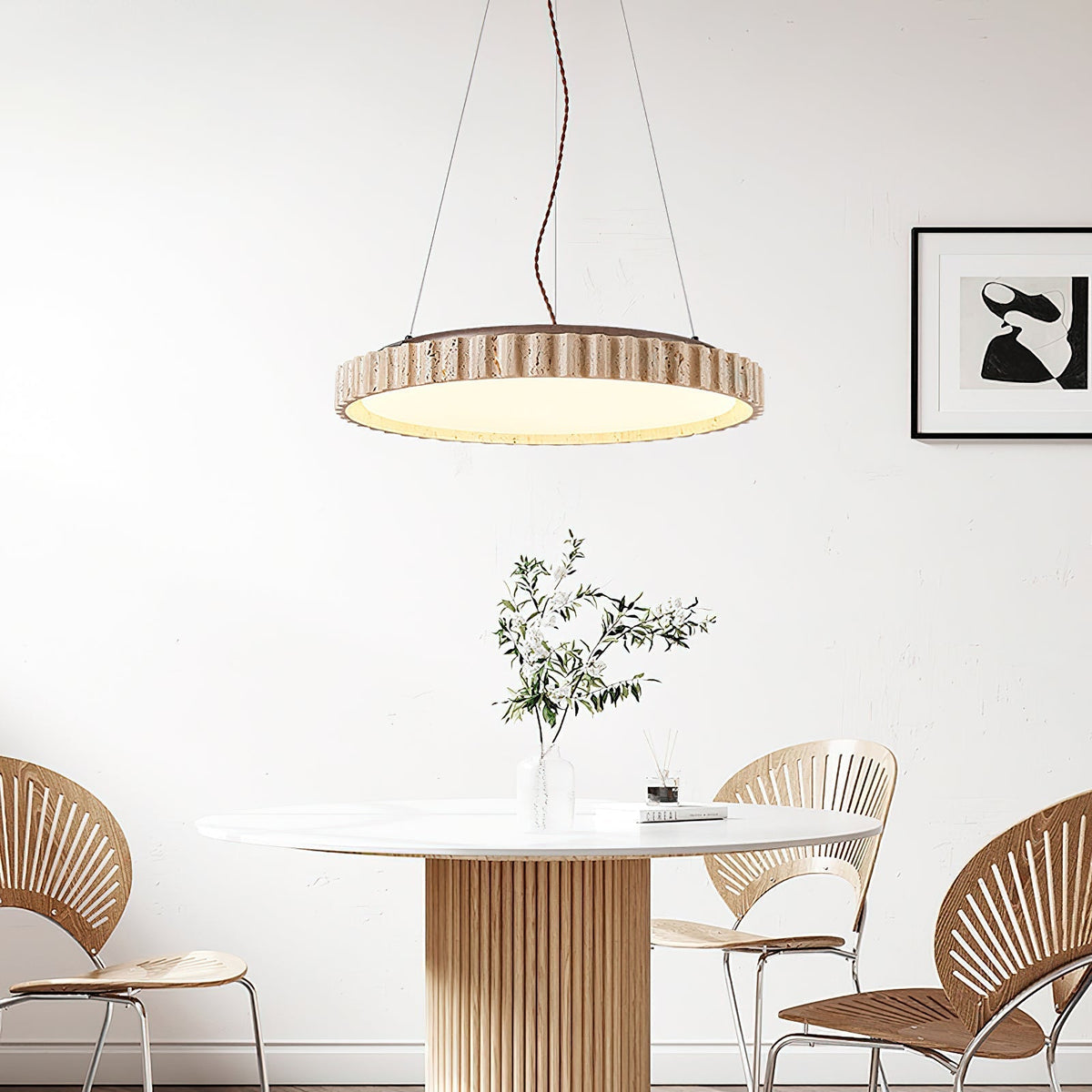 Elvenis ronde hanglamp van geel travertin