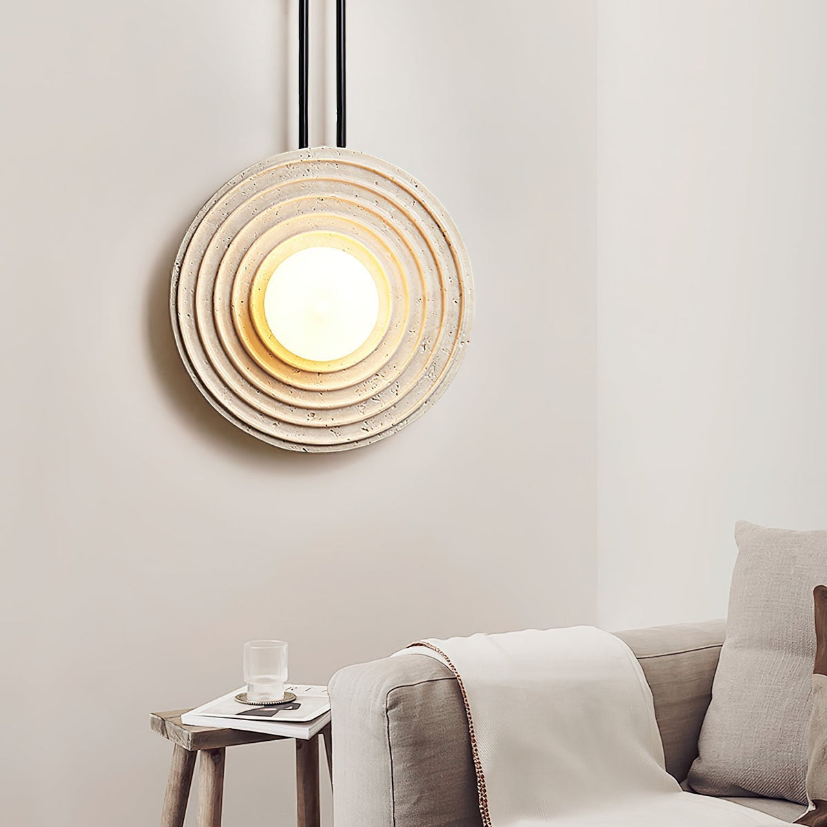 Isoror Spiral-Ring travertin wandlamp