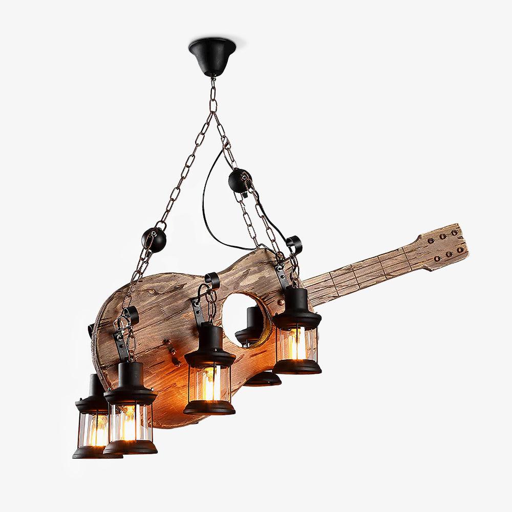 Elvisette hanglamp gitaarvorm rustiek walnoot hout vintage