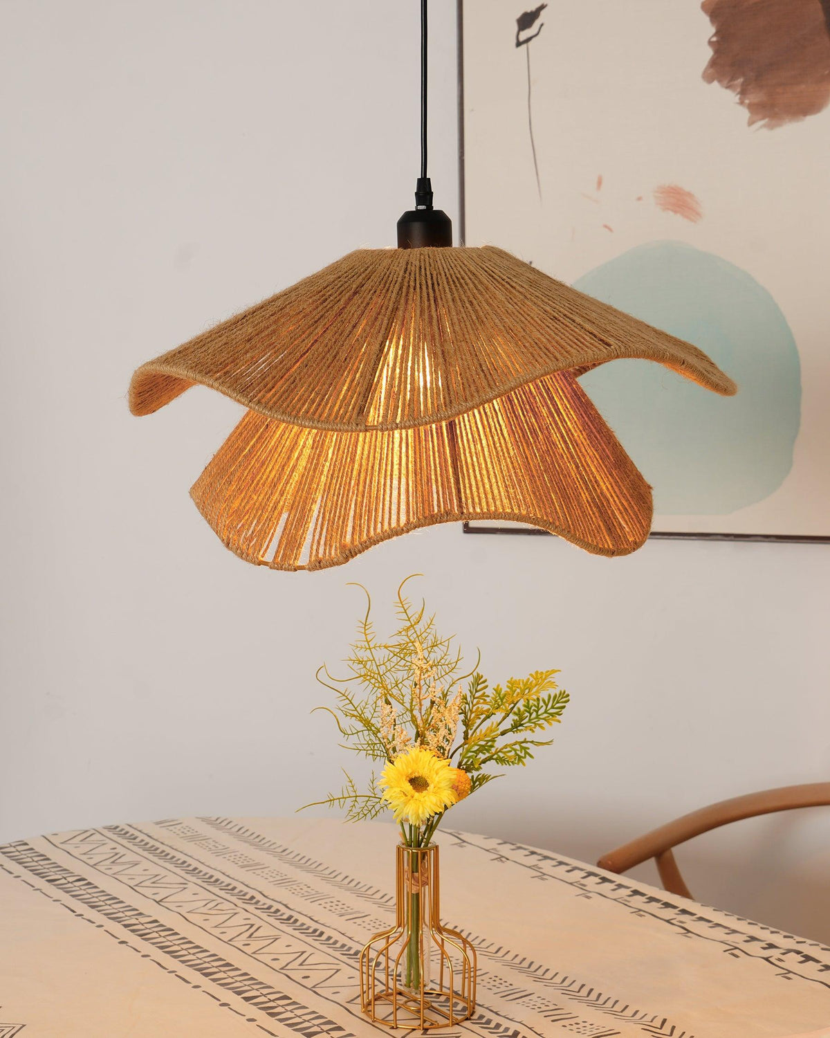 Avenaenne hanglamp handgemaakt strooien hoed dubbele laag