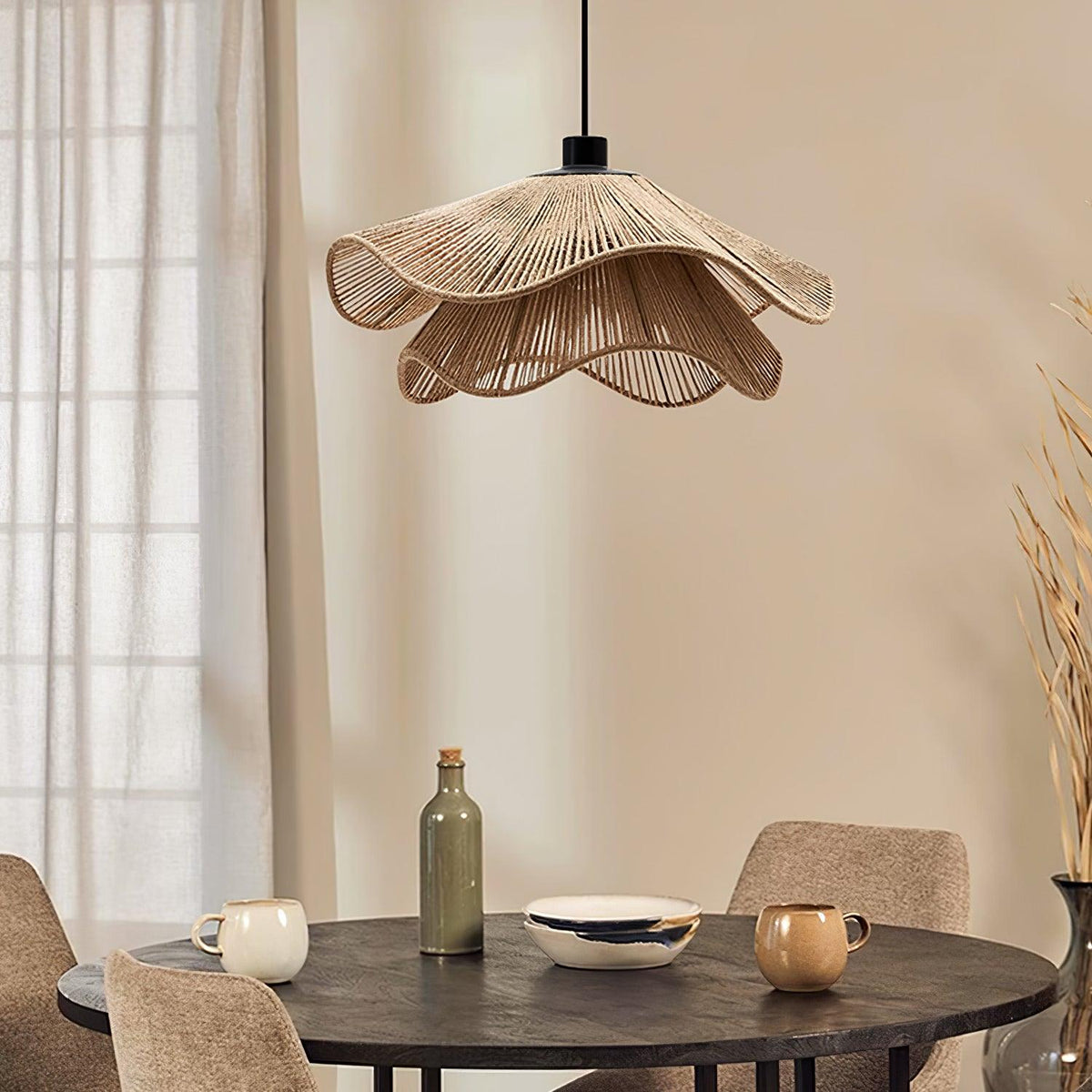 Avenaenne hanglamp handgemaakt strooien hoed dubbele laag