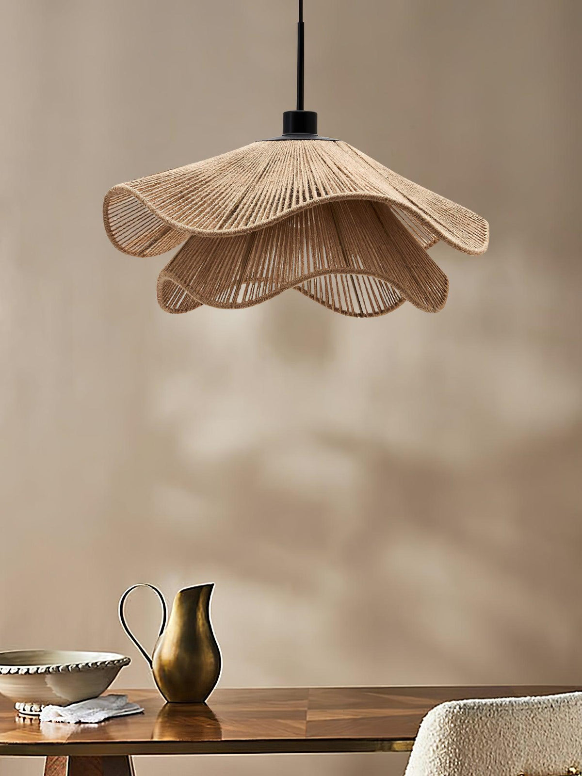 Avenaenne hanglamp handgemaakt strooien hoed dubbele laag