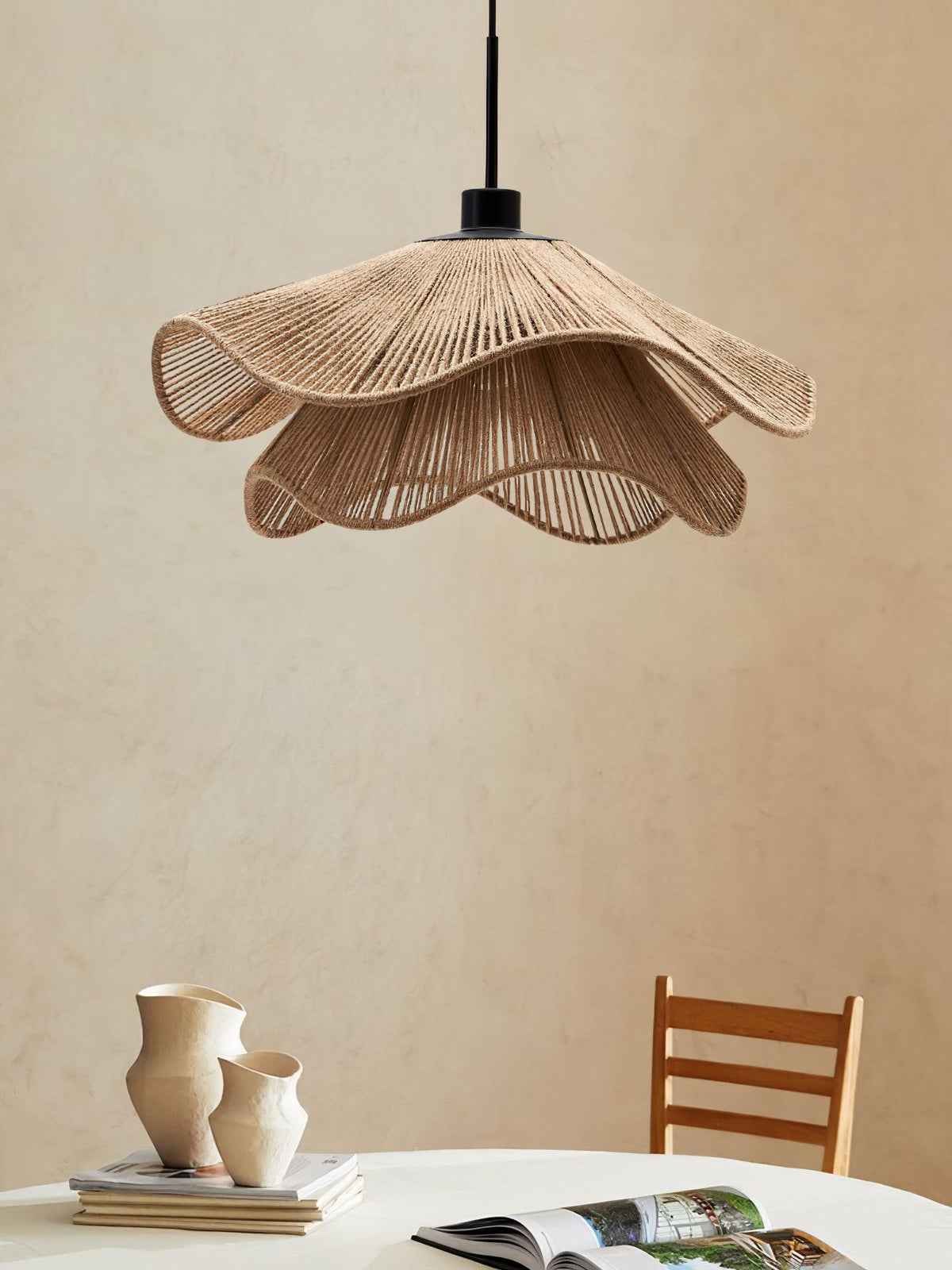 Avenaenne hanglamp handgemaakt strooien hoed dubbele laag