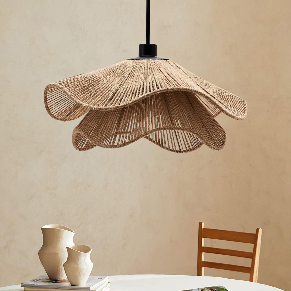 Avenaenne hanglamp handgemaakt strooien hoed dubbele laag