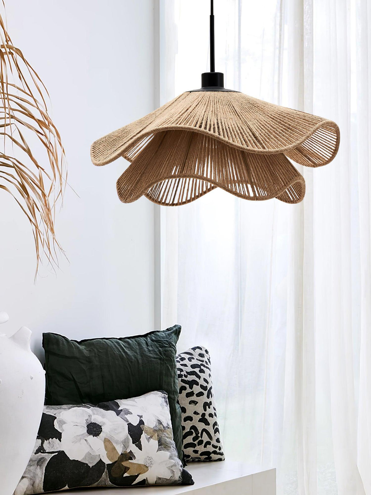 Avenaenne hanglamp handgemaakt strooien hoed dubbele laag