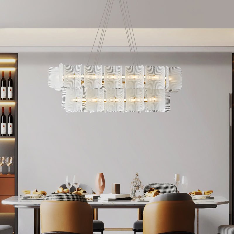 Virinia Postmodern Luxe Rechthoekige hanglamp van messing met glas