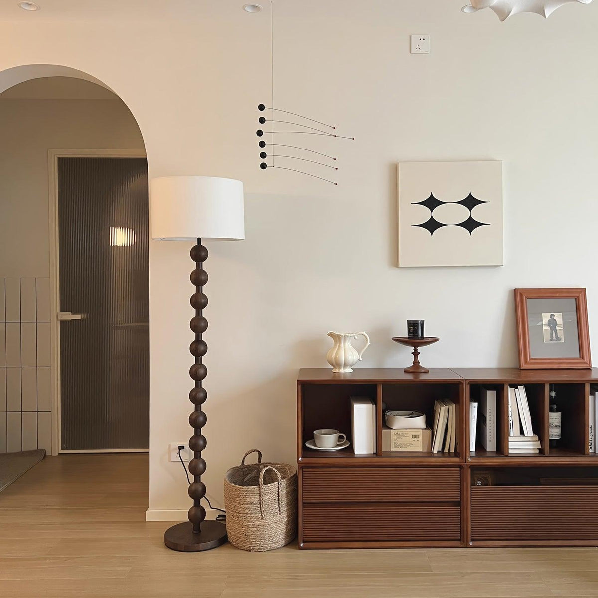 Paston houten vloerlamp met stoffen kap