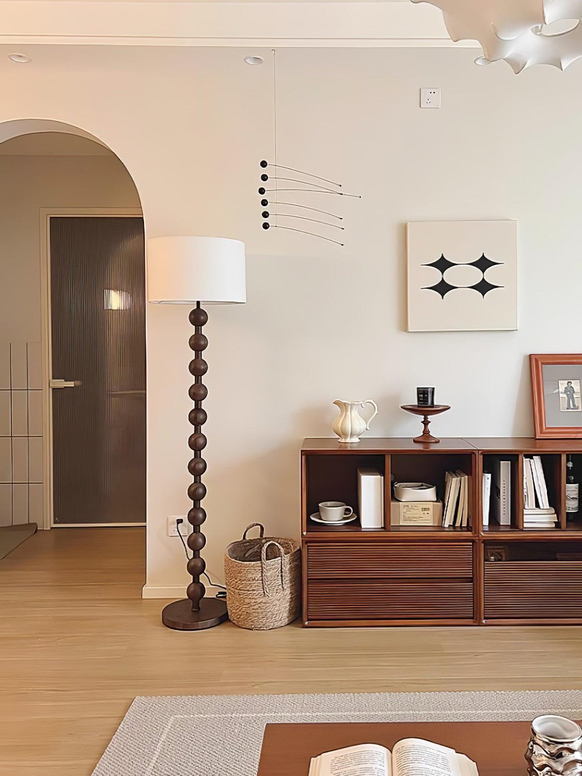 Paston houten vloerlamp met stoffen kap
