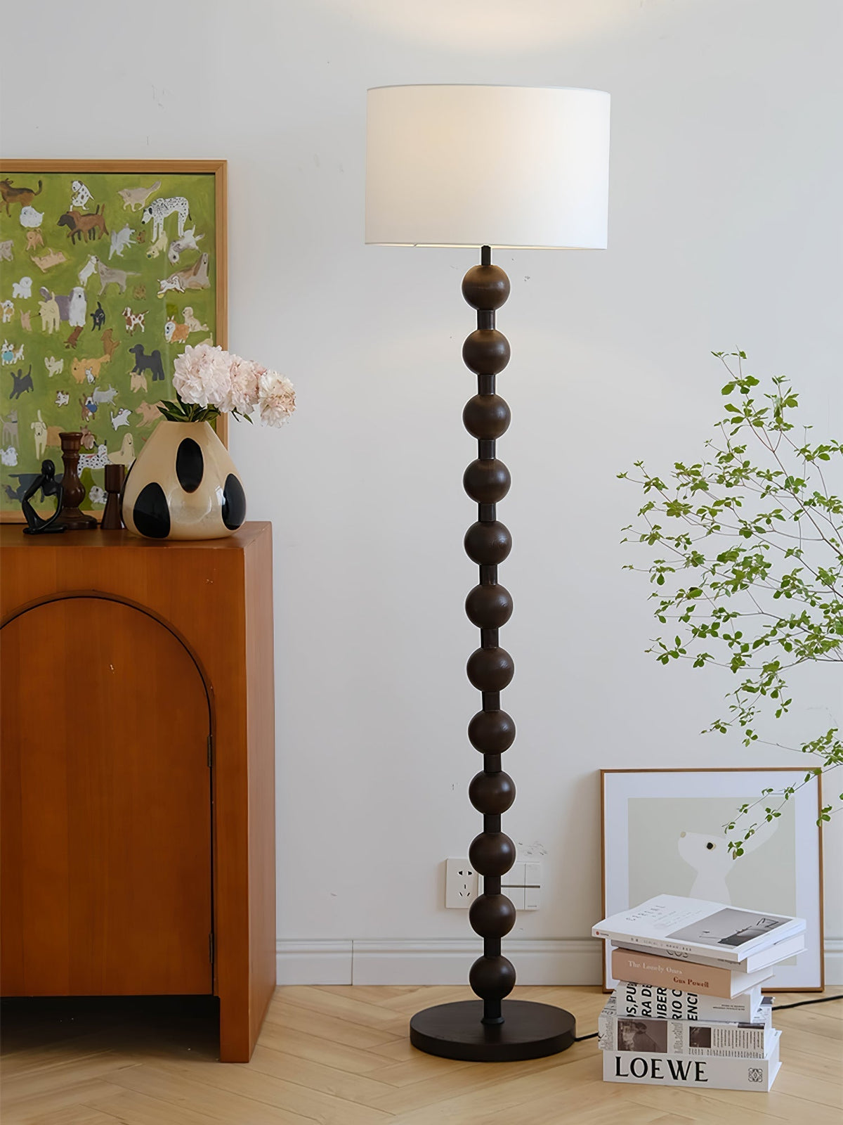 Paston houten vloerlamp met stoffen kap