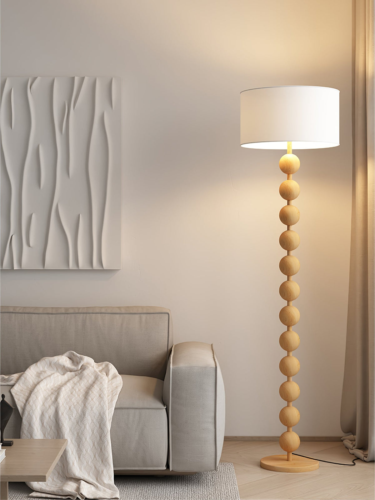 Paston houten vloerlamp met stoffen kap
