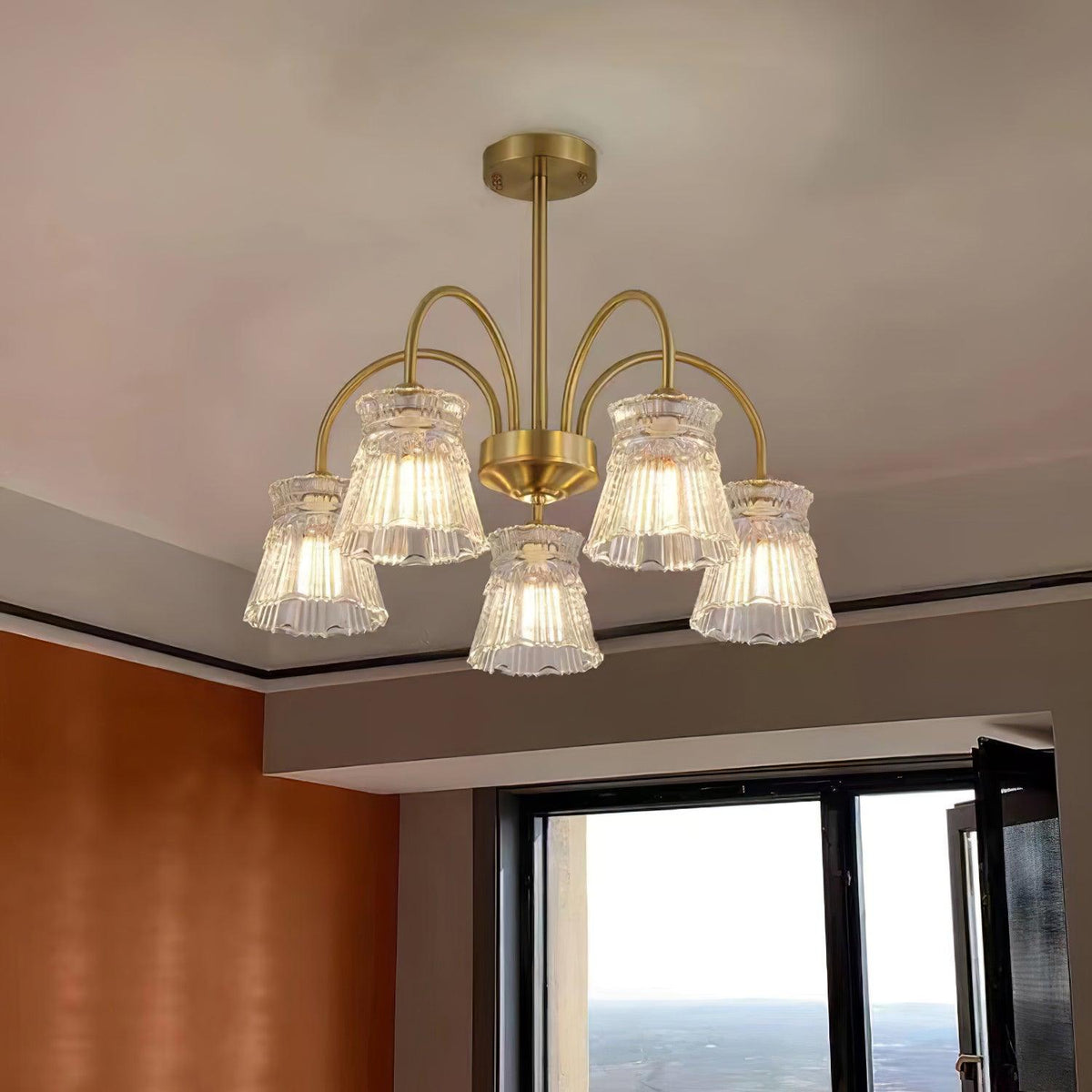 Rostor Kroonluchter Kristalglas Midcentury goudkleurig