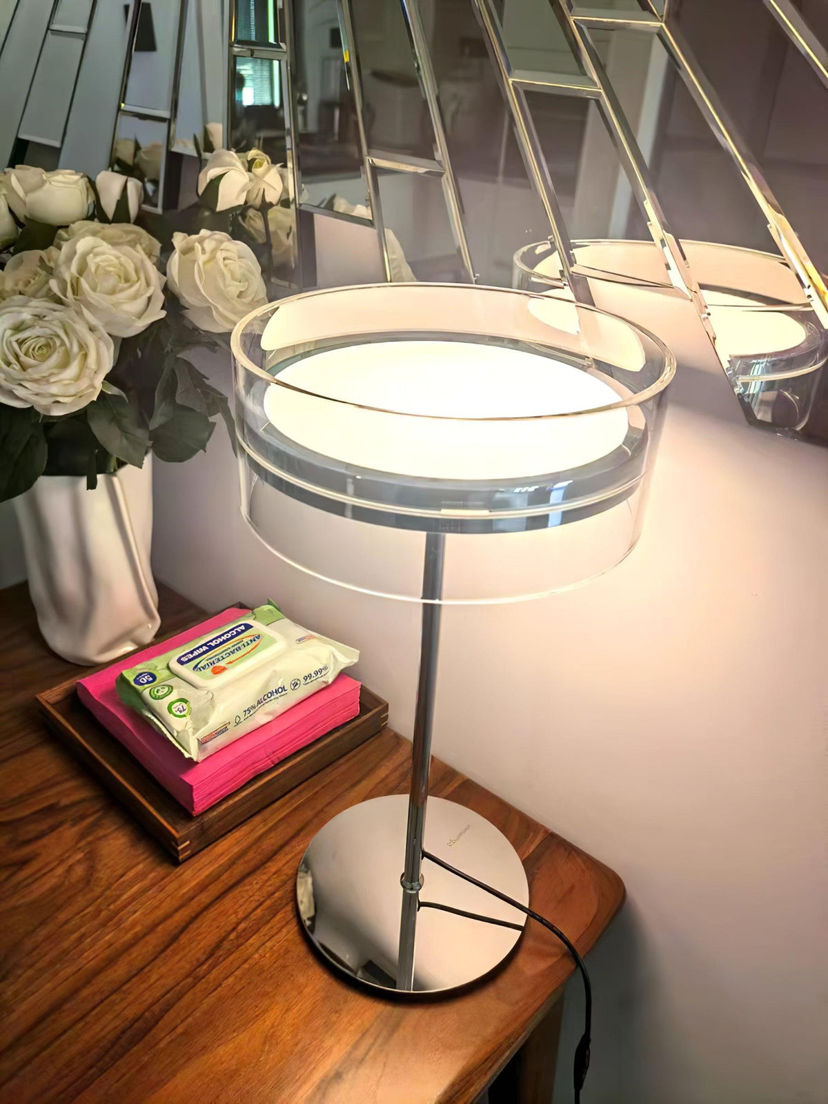 Lioreette tafellamp in chroom en glas